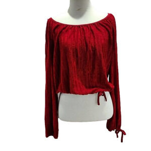 Vintage Red Long Sleeve Tie up crop top